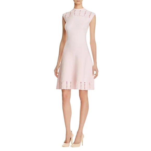 Ted Baker Jacquard Cut Out Baby Pink Skater Dress Size 4 U.S 8 - Picture 14 of 14